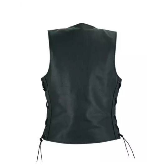 Women Motorcycle Black Leather Vest