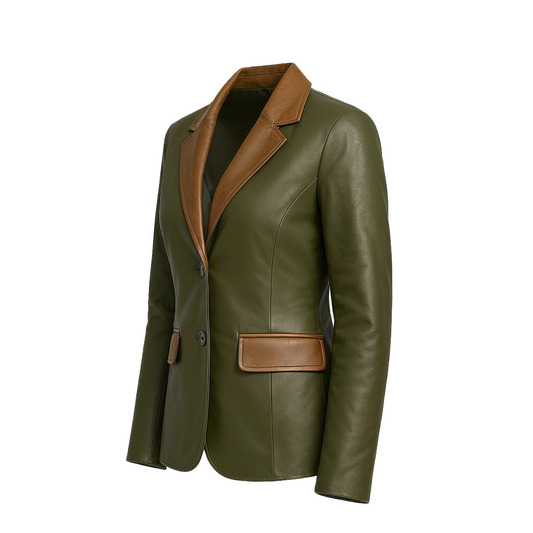 Women’s Olive Green Lambskin Leather Blazer