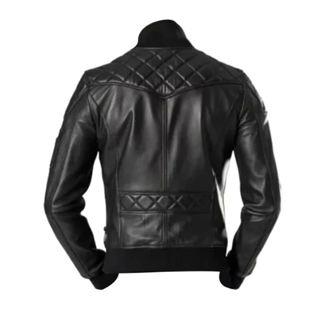 Men Black Leather Bomber Jacket