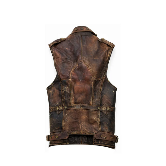 Men’s Amell Vintage Distressed Brown Leather Vest