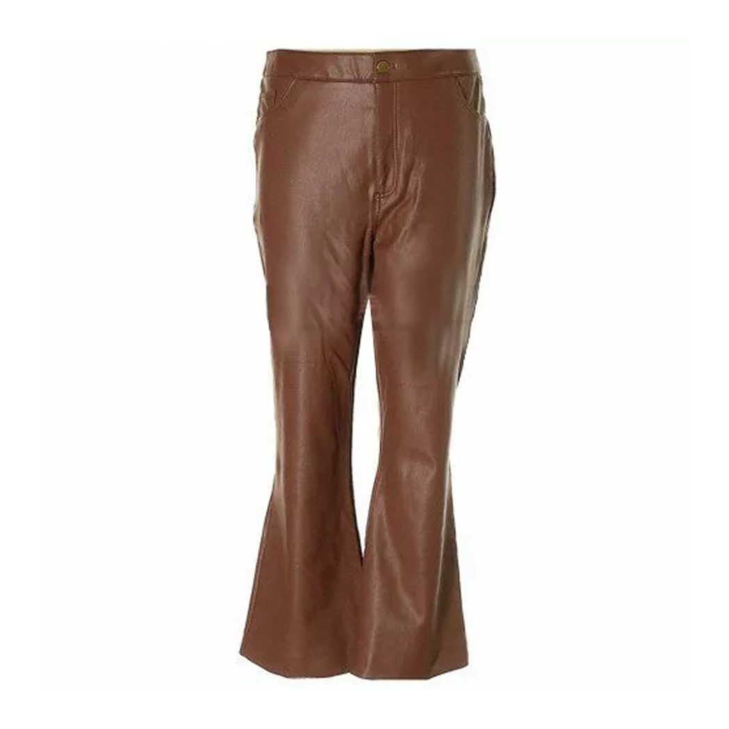 Women Bell Bottom Brown Leather Pants
