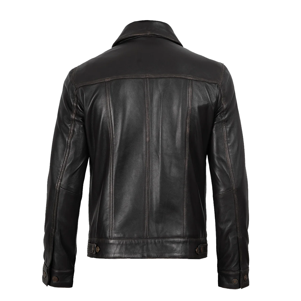 Men’s Distressed Brown Leather Trucker Jacket