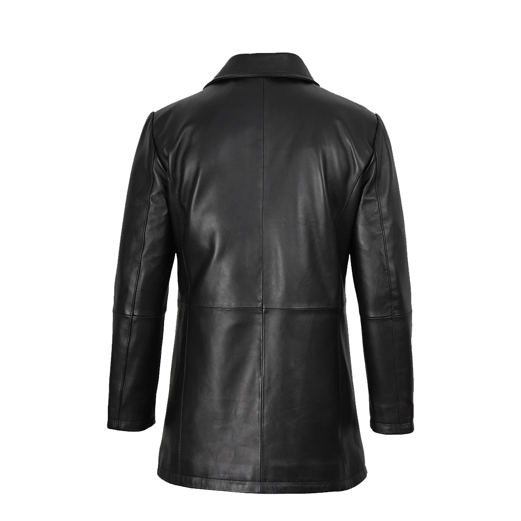 Men’s Real Leather 3/4 Length Black Coat With Brown Detailing