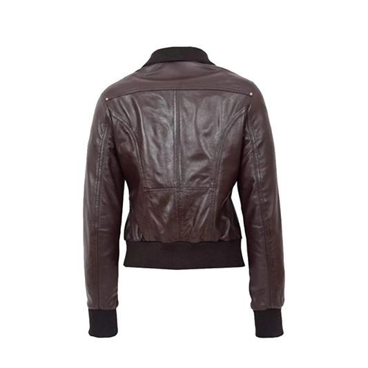 Women’s Brown Leather Bomber Jacket