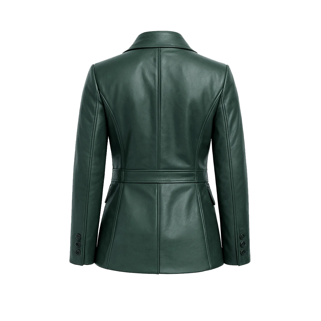 Women’s Two Button Green Lambskin Leather Blazer