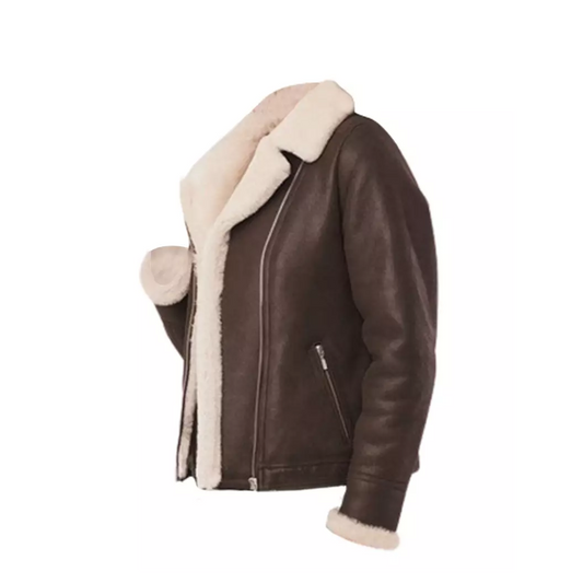 Women Brown B3 RAF Aviator Shearling Jacket