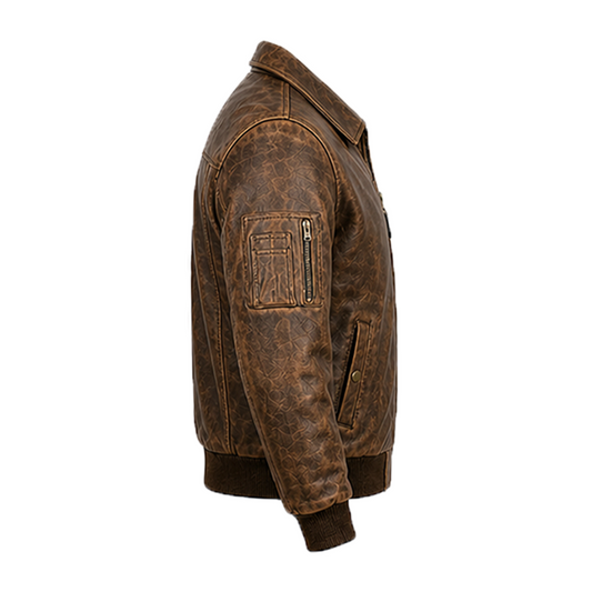 Men’s Stylish Distressed Brown Bomber Leather Jacket