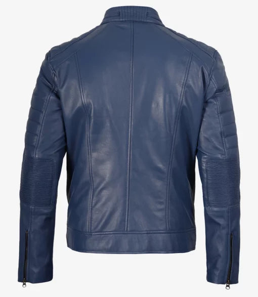 Men’s Blue Biker Style Leather Jacket