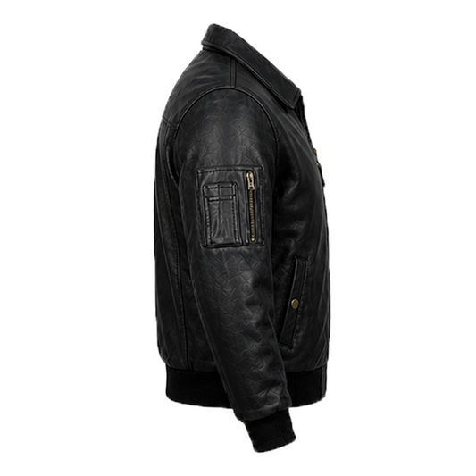 Men’s Stylish Jet Black Bomber Leather Jacket