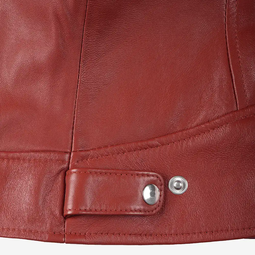 Womens Real Leather Red Biker Style Jacket