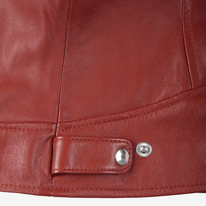 Womens Real Leather Red Biker Style Jacket