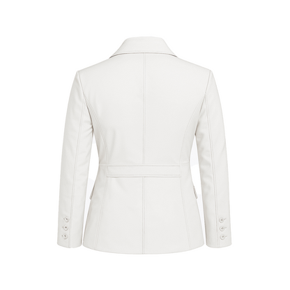 Women’s Two Button Lambskin White Leather Blazer