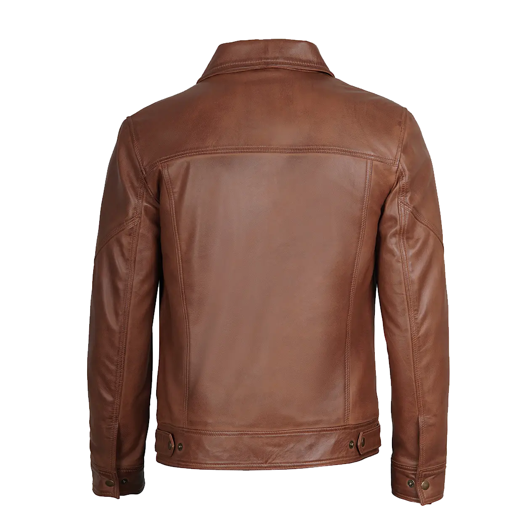 Men’s Classic Brown Trucker Leather Jacket