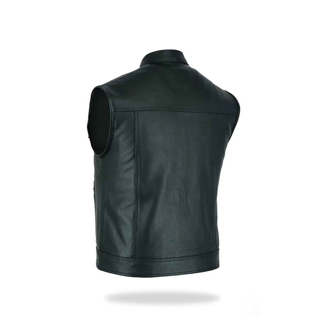 Men’s Black Leather Biker Vest