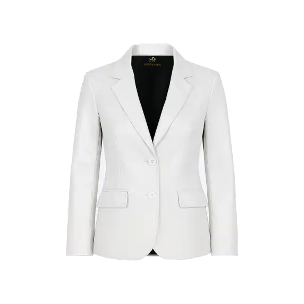 Women’s Two Button Lambskin White Leather Blazer