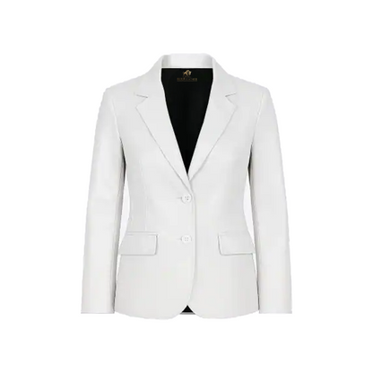 Women’s Two Button Lambskin White Leather Blazer