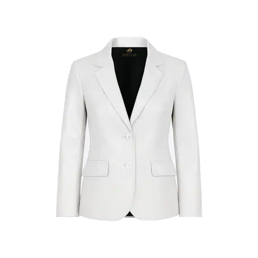 Women’s Two Button Lambskin White Leather Blazer
