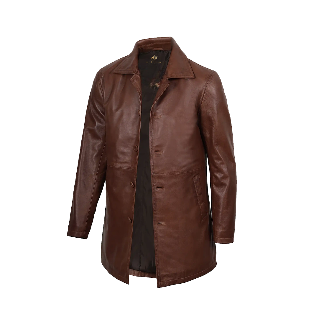 Men’s Real Leather Button Down Car Leather Coat