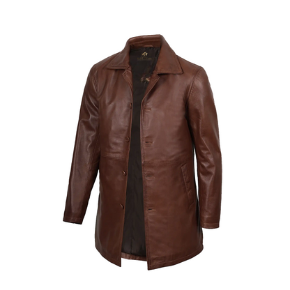 Men’s Real Leather Button Down Car Leather Coat