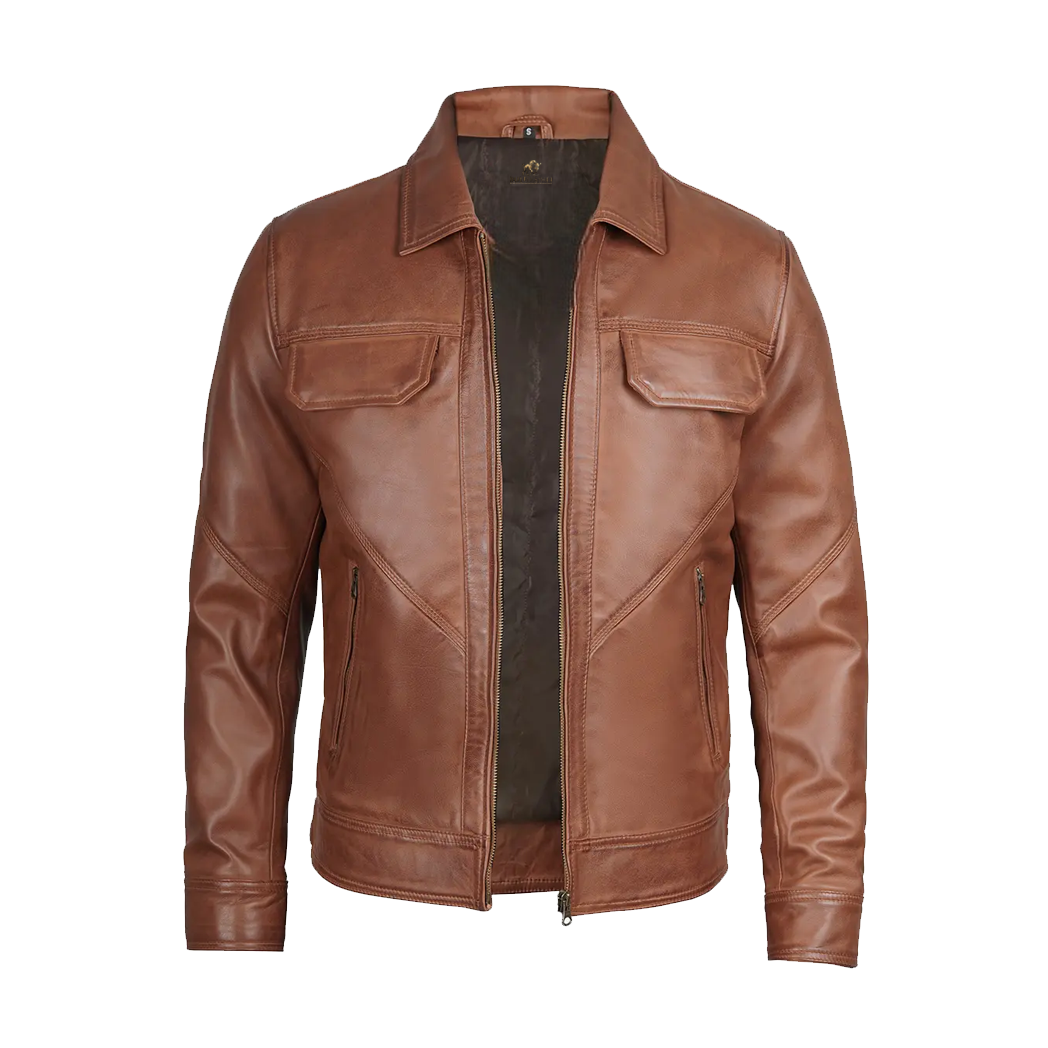 Men’s Classic Brown Trucker Leather Jacket