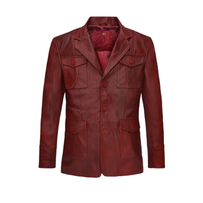 Mens Burgundy Blazer Leather Jacket