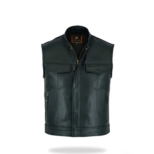 Men’s Black Leather Biker Vest