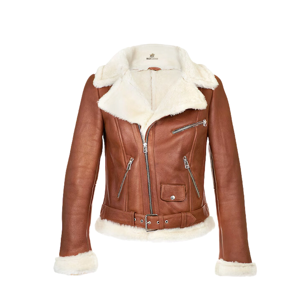 Womens Chestnut Aviator Shearling Jacket