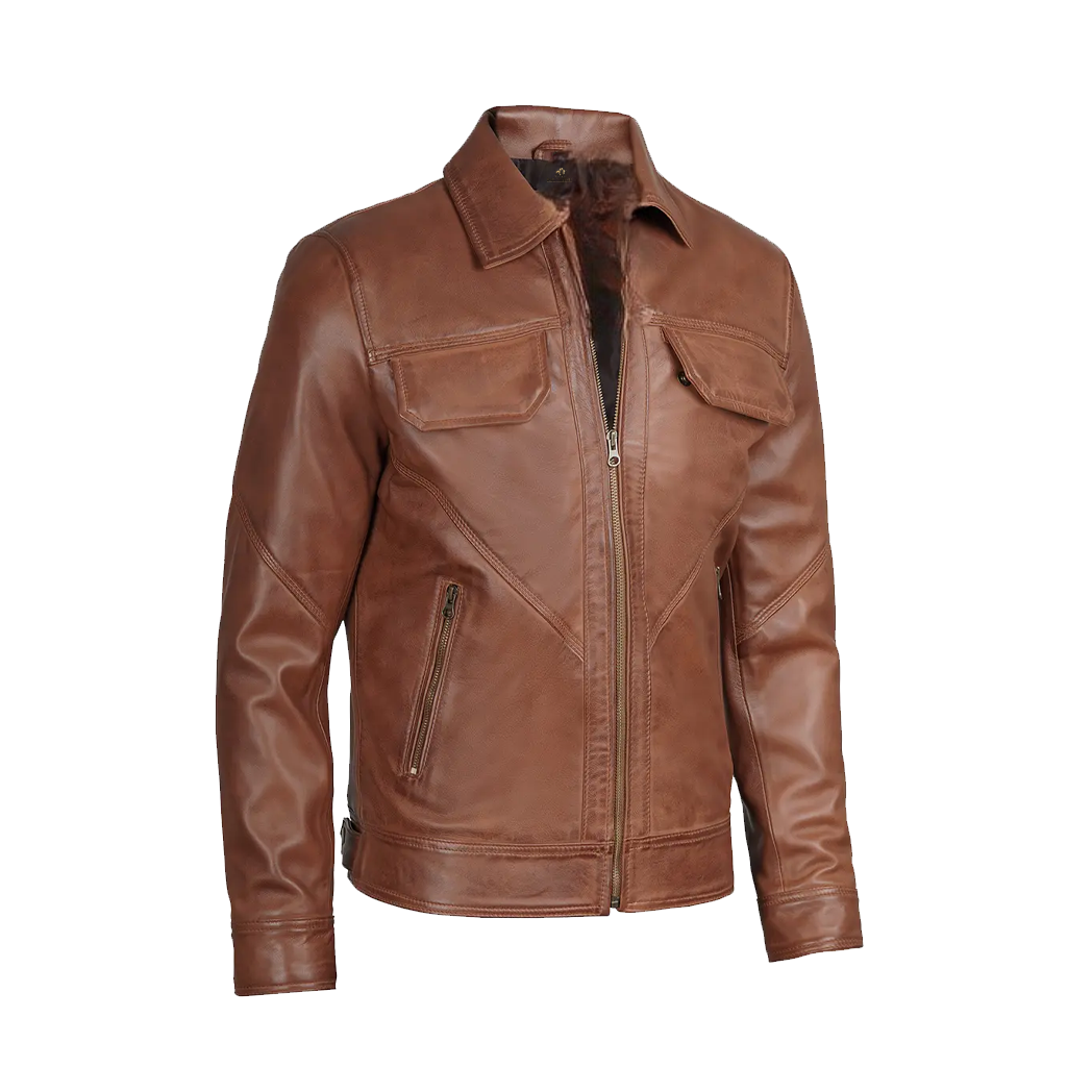 Men’s Classic Brown Trucker Leather Jacket