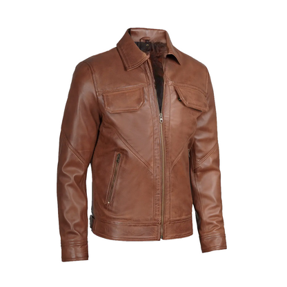 Men’s Classic Brown Trucker Leather Jacket