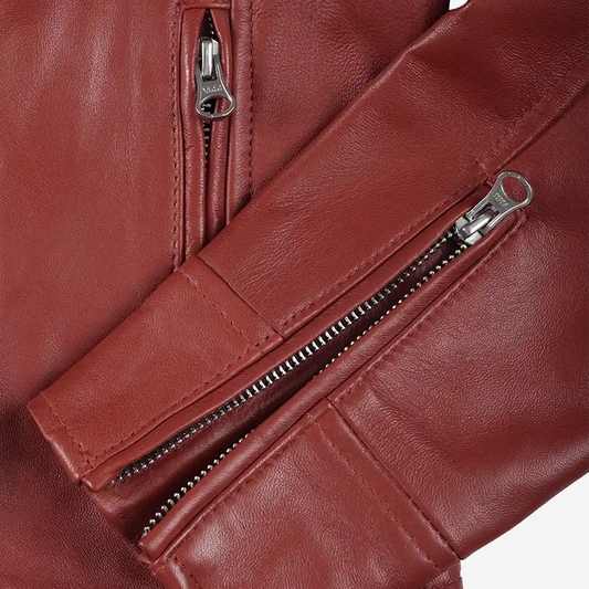 Womens Real Leather Red Biker Style Jacket