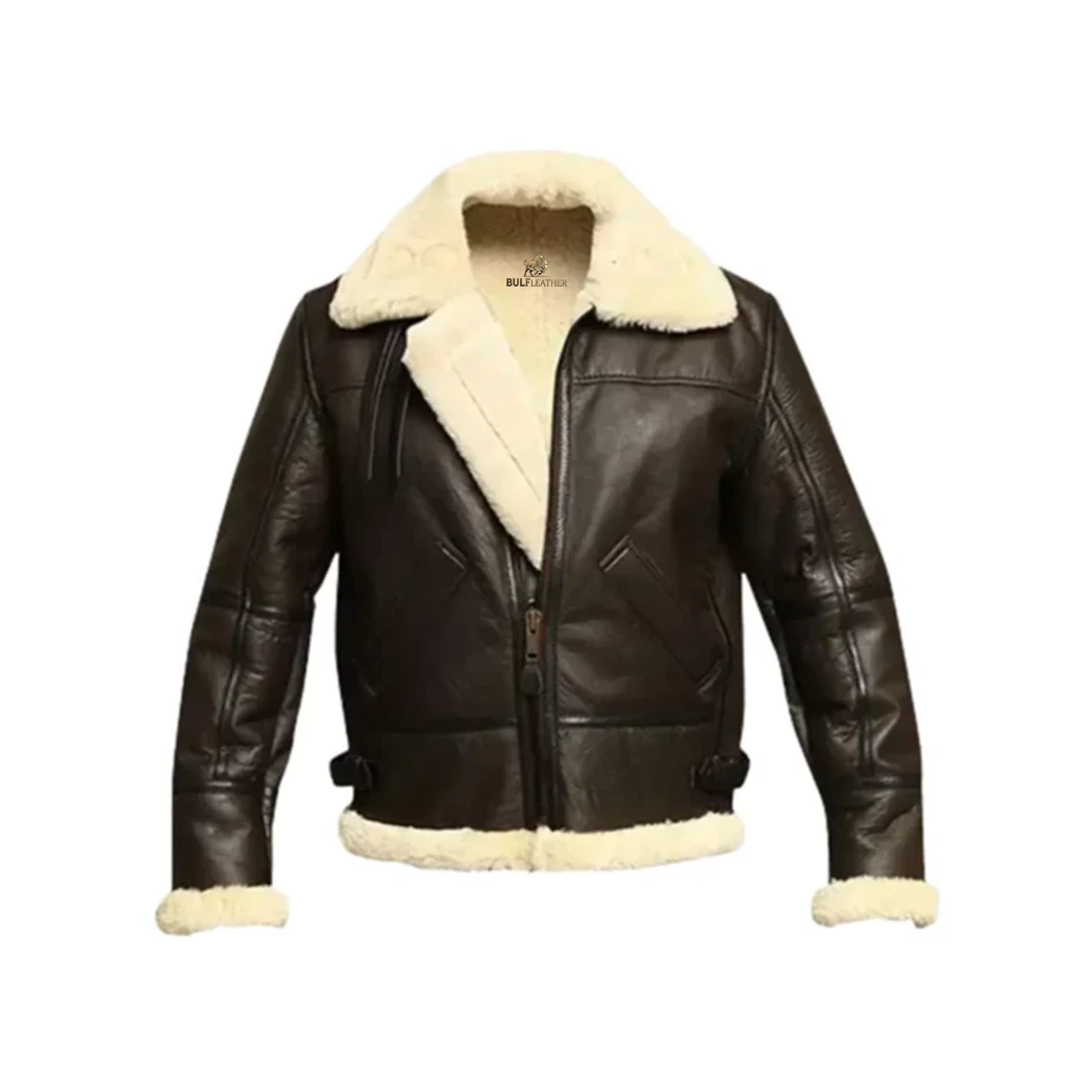 Mens B3 Bomber FUR Aviator Sheepskin Leather Jacket
