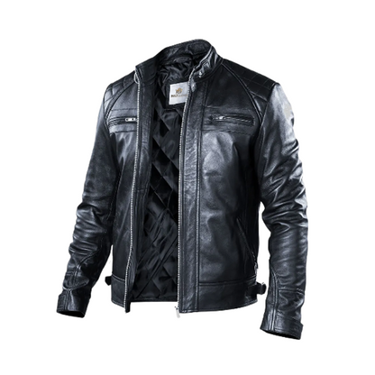 Men’s Sam Black Cafe Racer Quilted Biker Leather Jacket