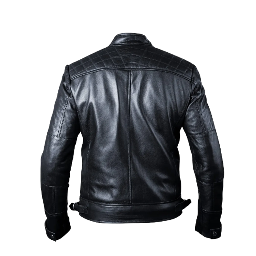 Men’s Sam Black Cafe Racer Quilted Biker Leather Jacket