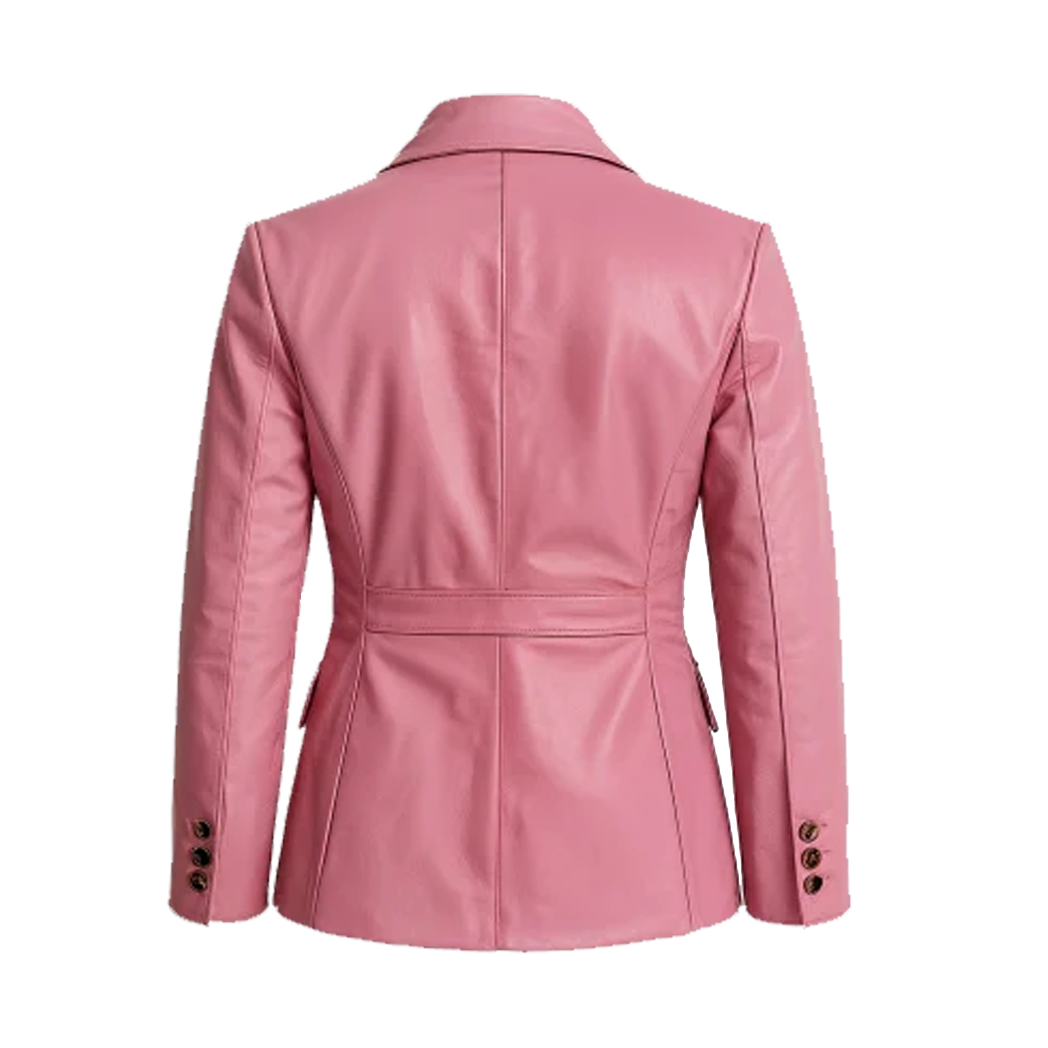 Women’s Two Button Pink Lambskin Leather Blazer