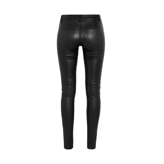Women Real Lambskin Black Leather Pants