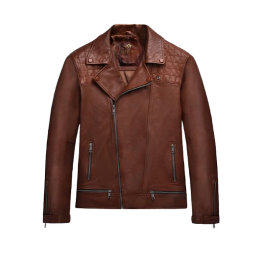 Mens Ironwood Tan Biker Leather Jacket