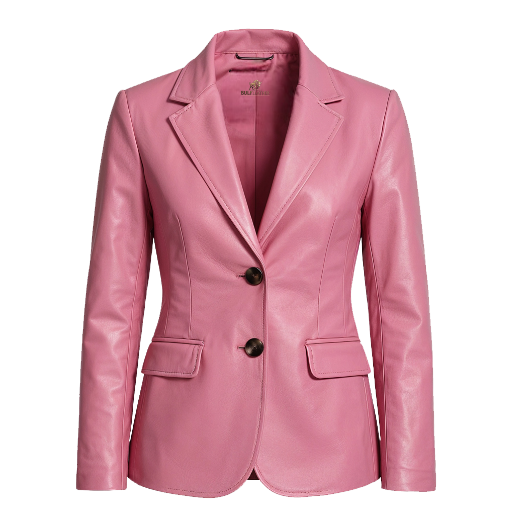 Women’s Two Button Pink Lambskin Leather Blazer