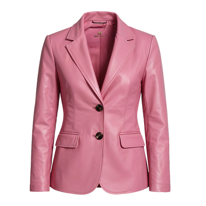 Women’s Two Button Pink Lambskin Leather Blazer