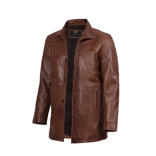 Men’s Brown Real Leather Car Coat