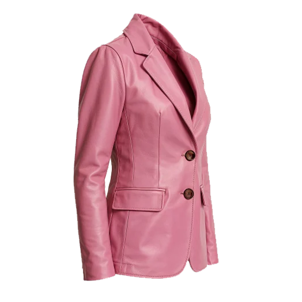 Women’s Two Button Pink Lambskin Leather Blazer