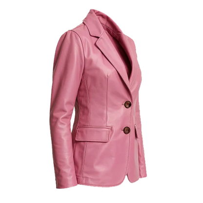 Women’s Two Button Pink Lambskin Leather Blazer