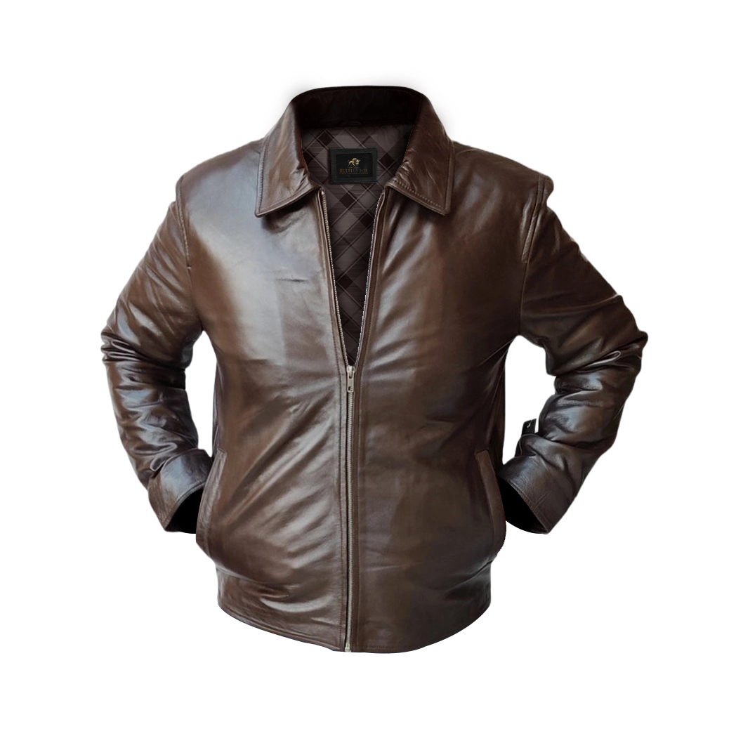Men Brown Bomber Leather Jacket