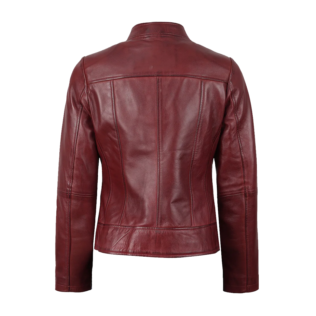 Womens Slim Fit Burgundy Leather Jacket