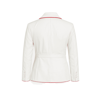 Women’s White Leather Red Border Blazer