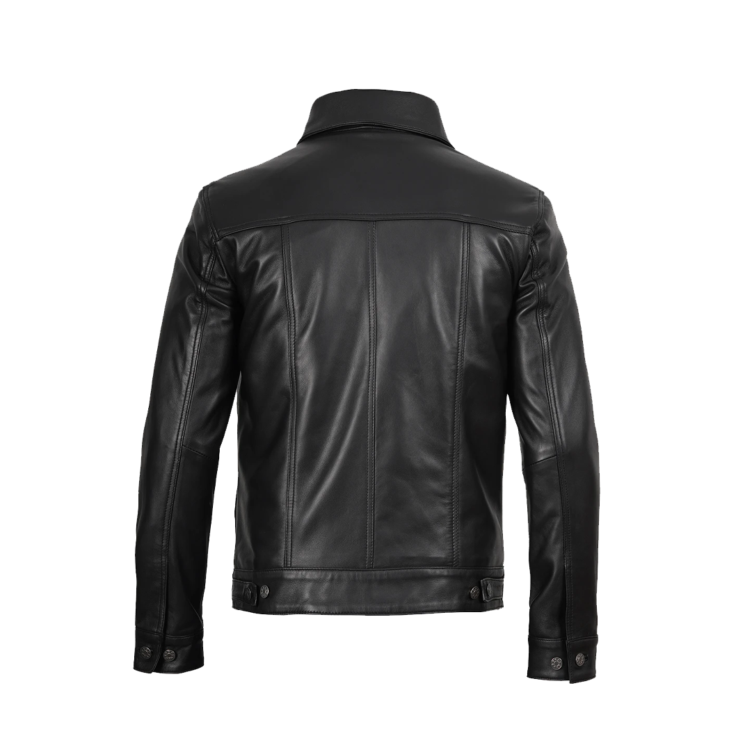 Men Fernando Black Leather Trucker Jacket