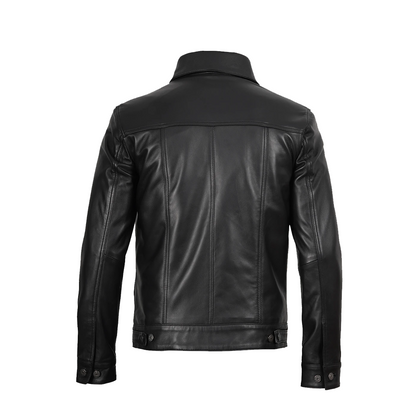 Men Fernando Black Leather Trucker Jacket