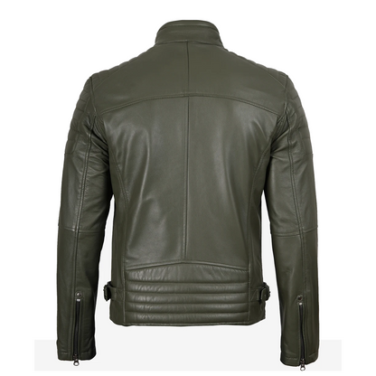 Mens Olive Green Biker Style Leather Jacket