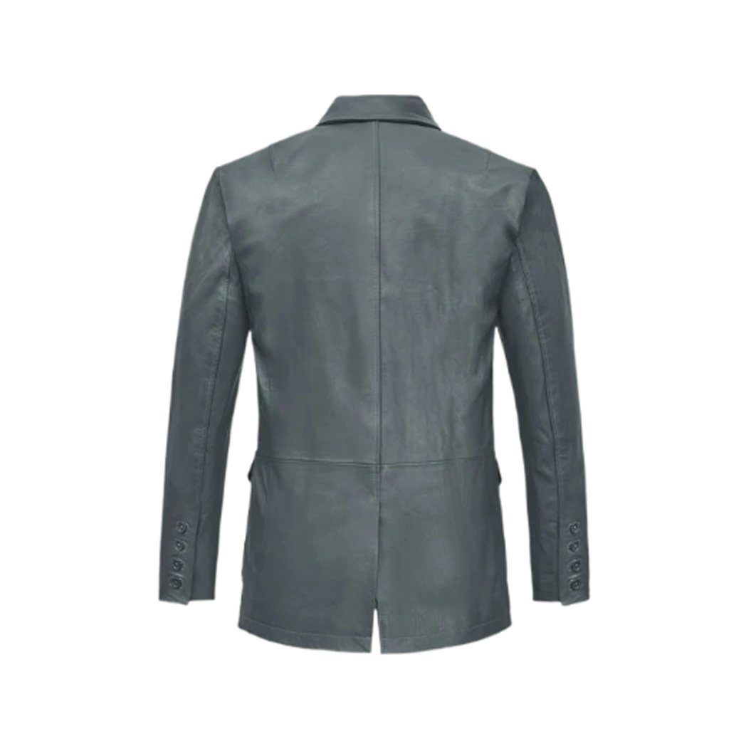 Mens Gray Sherpa Wax Leather Blazer