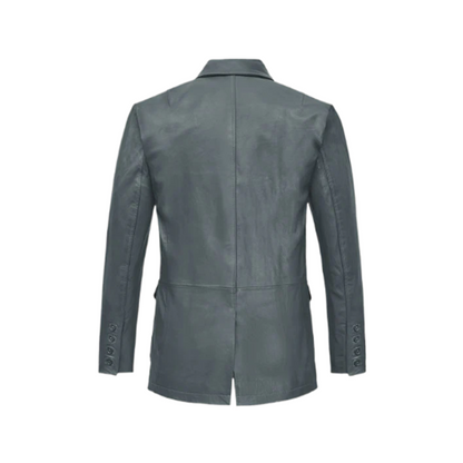 Mens Gray Sherpa Wax Leather Blazer