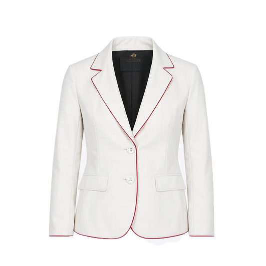 Women’s White Leather Red Border Blazer